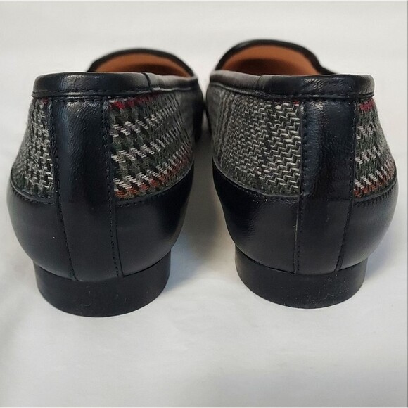 Jon Josef Made in Spain Black Leather Multi Plaid Pointed Toe Flats 8 - Picture 7 of 9